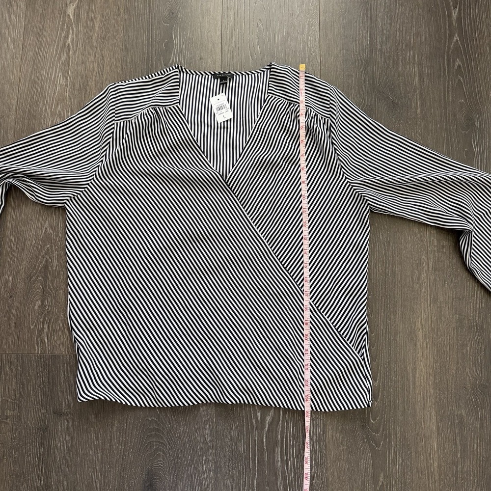 Ann Taylor NWT Striped Long Sleeve Faux Wrap Blouse Top Large Preppy Office - Picture 9 of 11